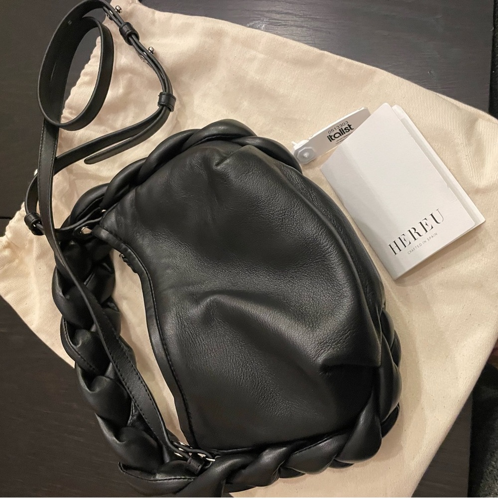 NEW WITH TAG HEREU MINI ESPIGA BLACK BAG TOP HANDLE PLUS LONG DETACHABLE STRAP